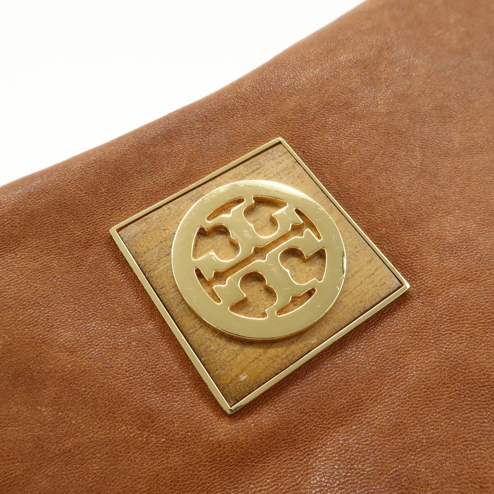 TORY BURCH Leather Shoulder Bag Brown Gold Hardware Used