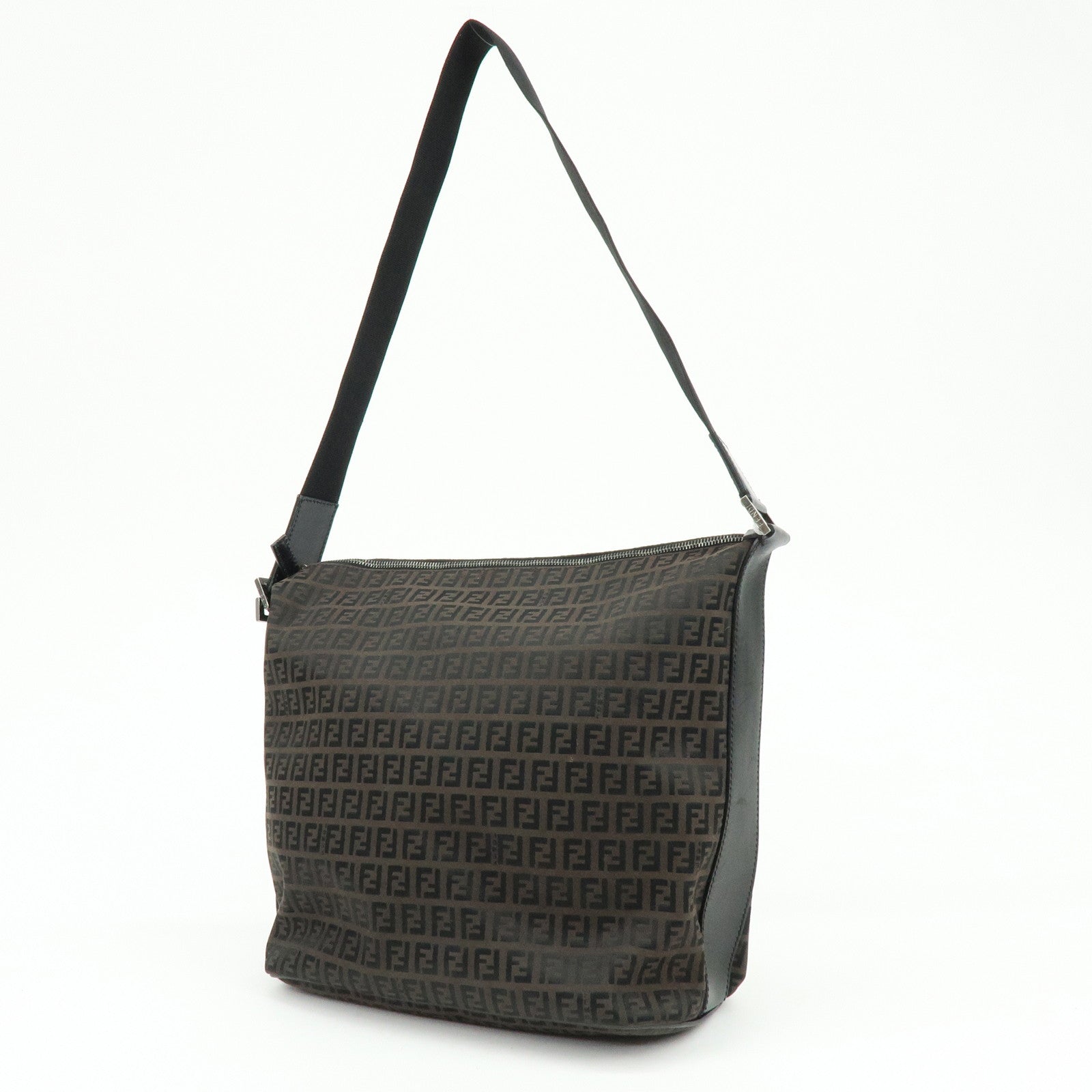 FENDI Zucca Canvas Leather Shoulder Bag Brown Black 7VA003