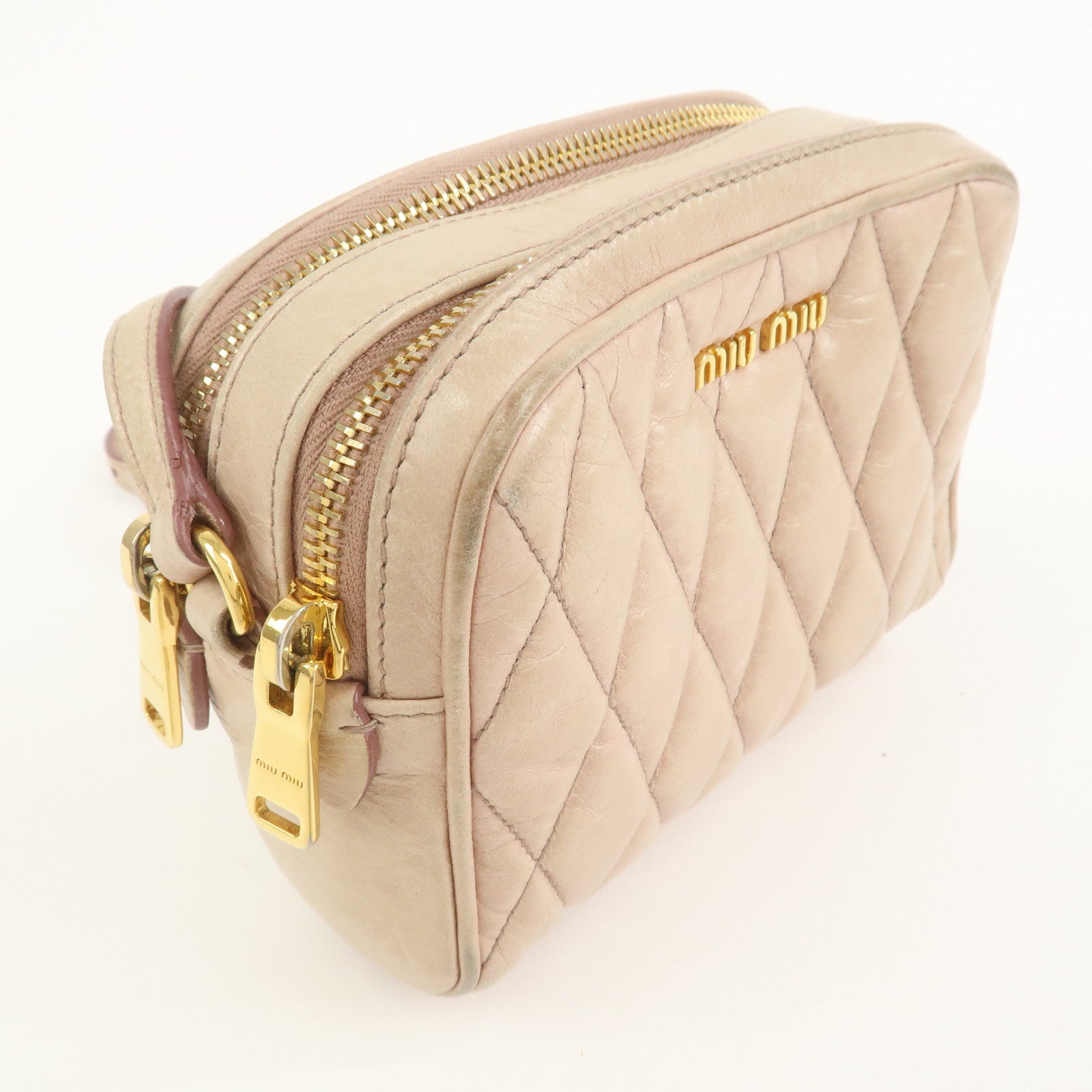 MIU MIU Leather Shoulder Bag Crossbody Bag Light Pink 5BH543