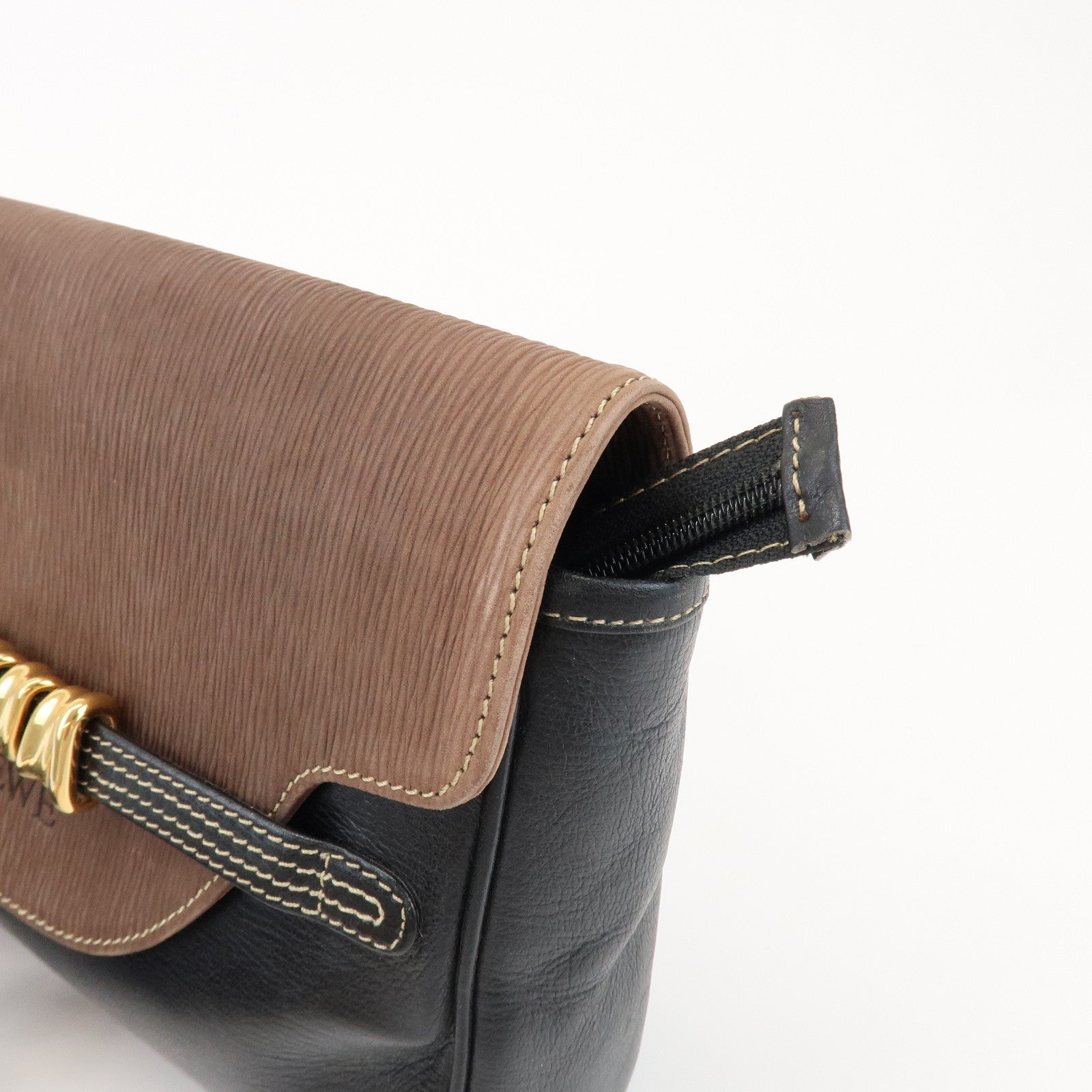 LOEWE Velazquez Logo Leather Clutch Bag Black Brown