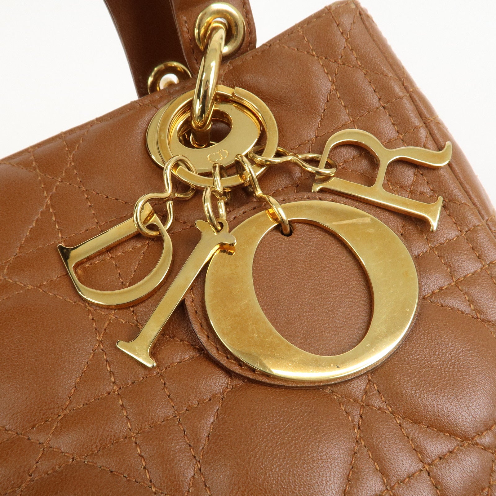 Christian Dior Canage Lady Dior Lamb Skin Hand Bag Tote Bag Brown