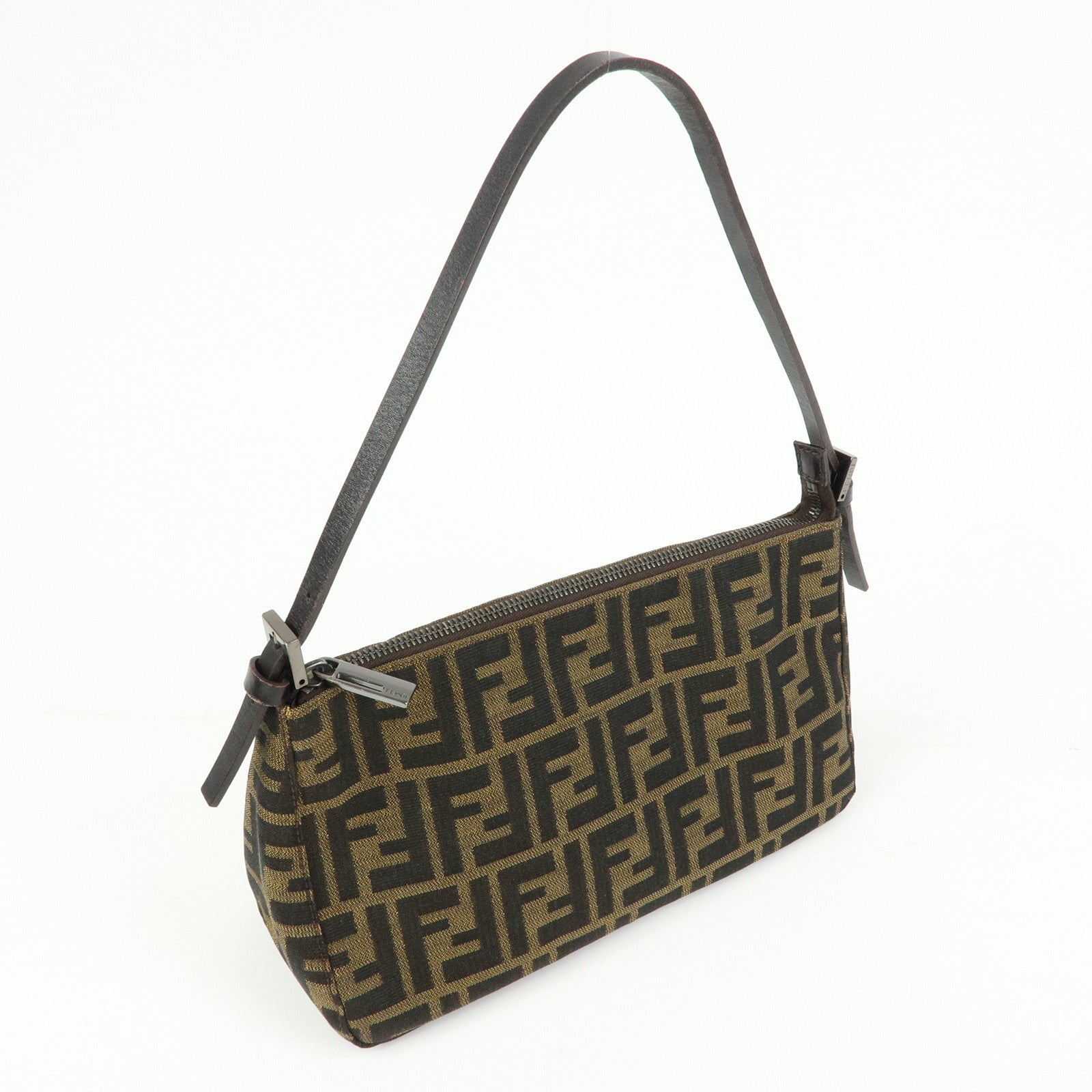 FENDI Zucca Canvas Leather Hand Bag Shoulder Bag Brown 8BR156