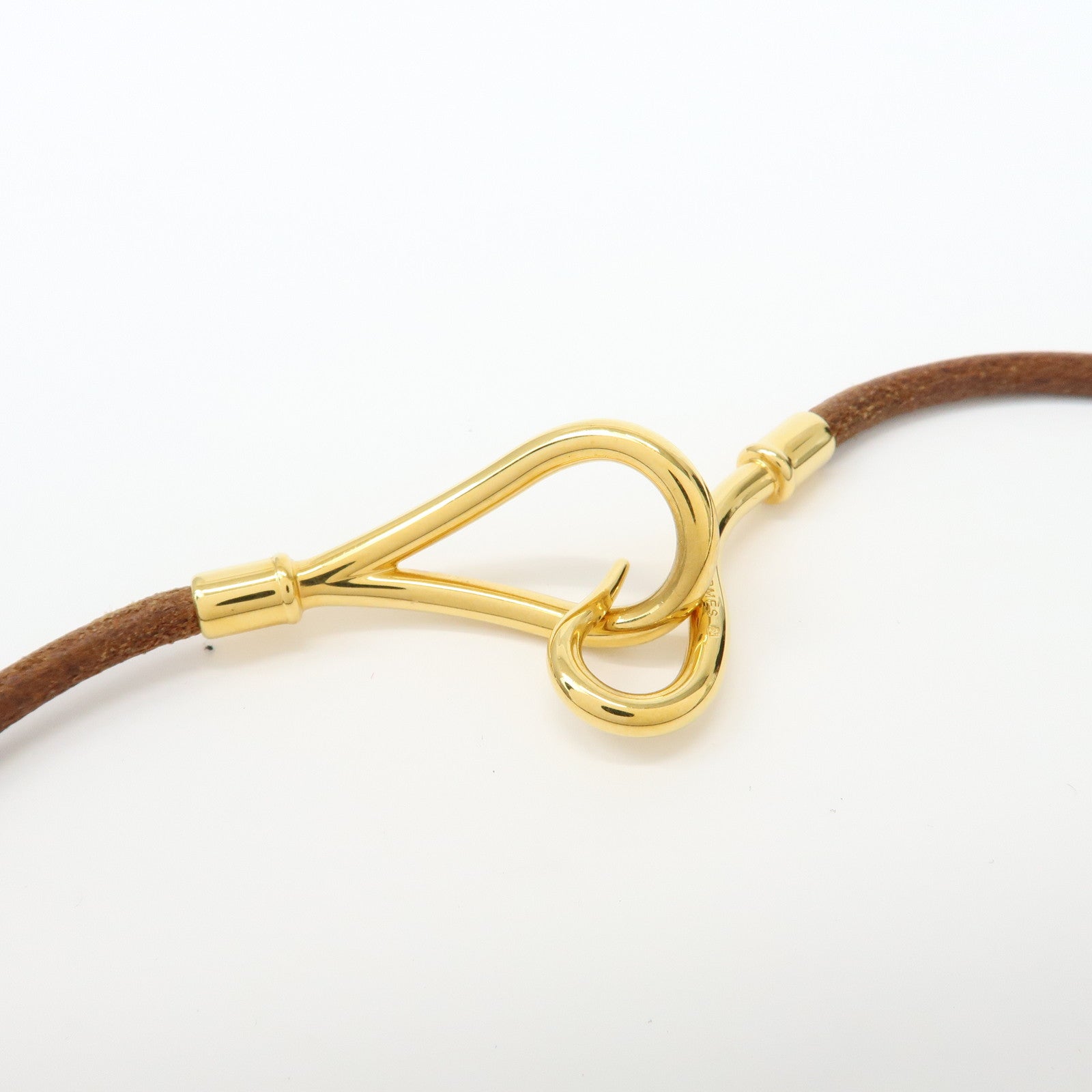 HERMES Set of 2 Jumbo Choker Leather Bracelet Brown Gold Silver