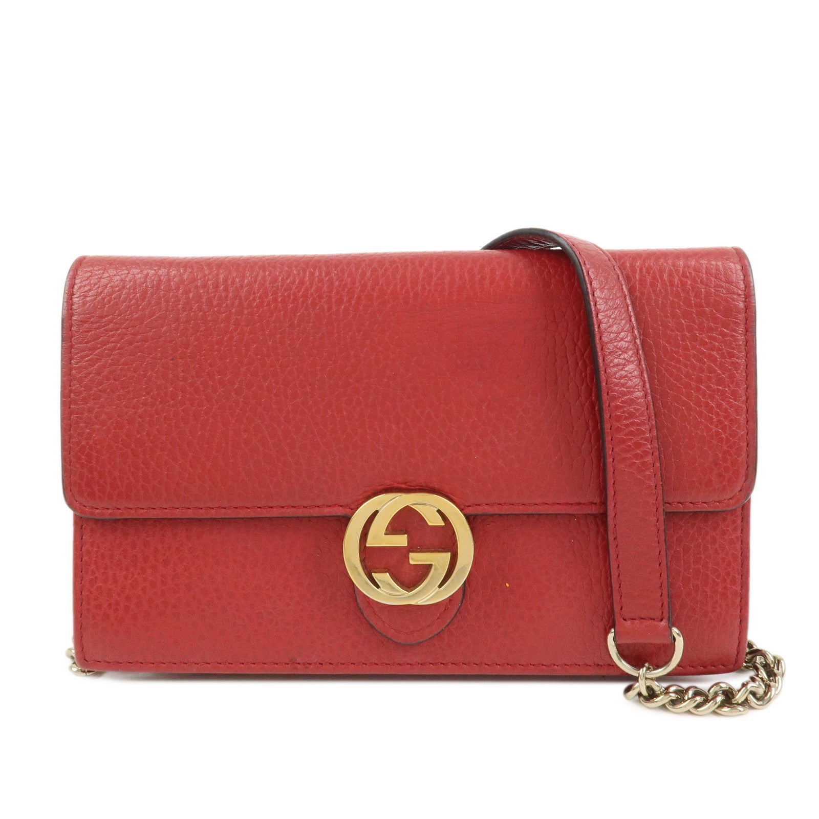 GUCCI Interlocking G Leather Chain Wallet Shoulder Bag Red 510314