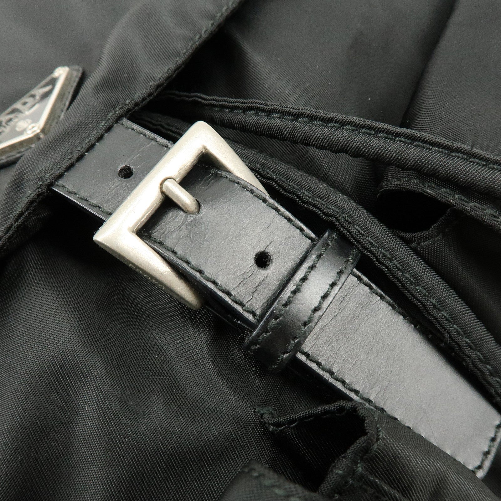 PRADA Logo Nylon Leather Back Pack Ruck Sack NERO Black 1BZ677