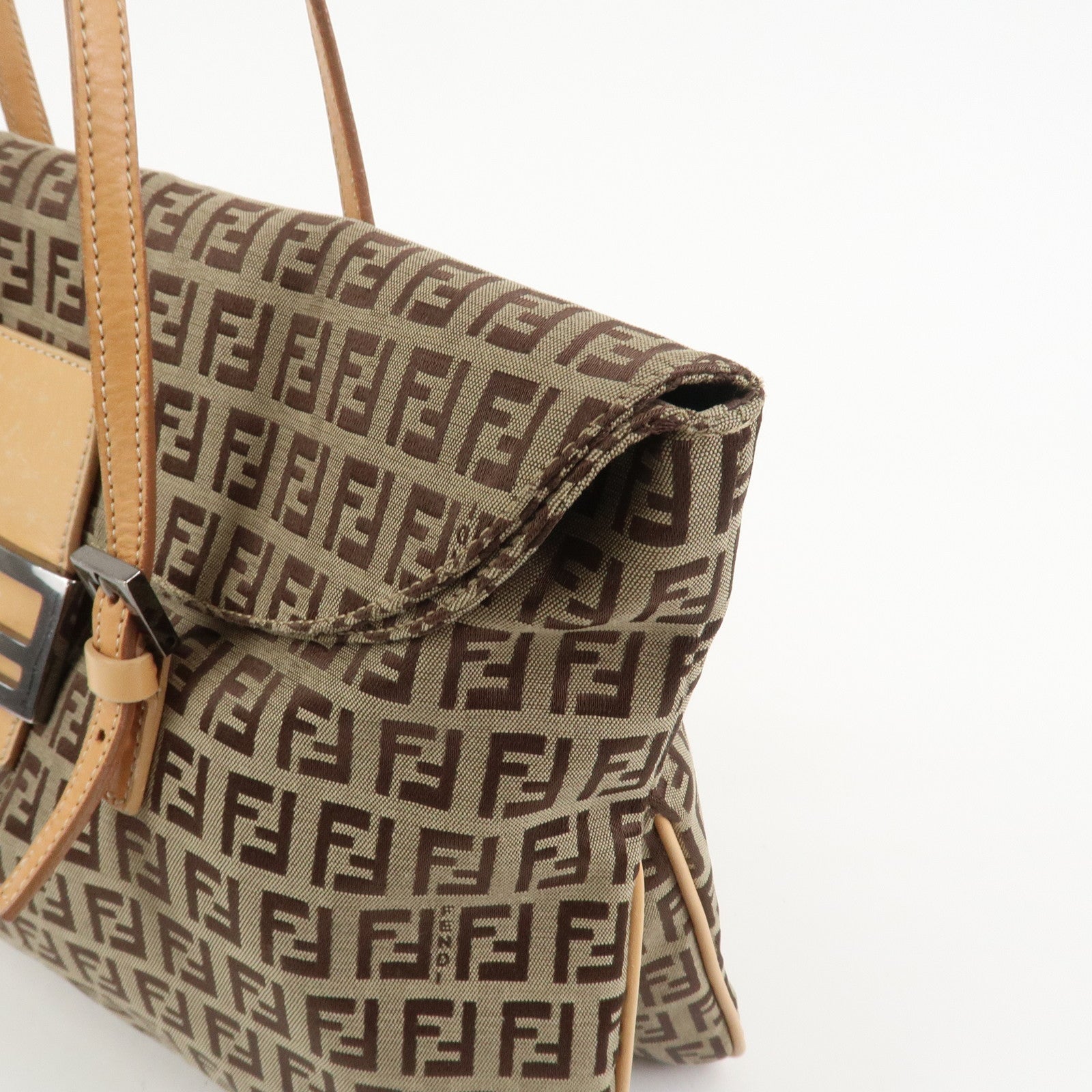 FENDI Zucchino Canvas Leather Shoulder Bag Hand Bag Brown 8BR090