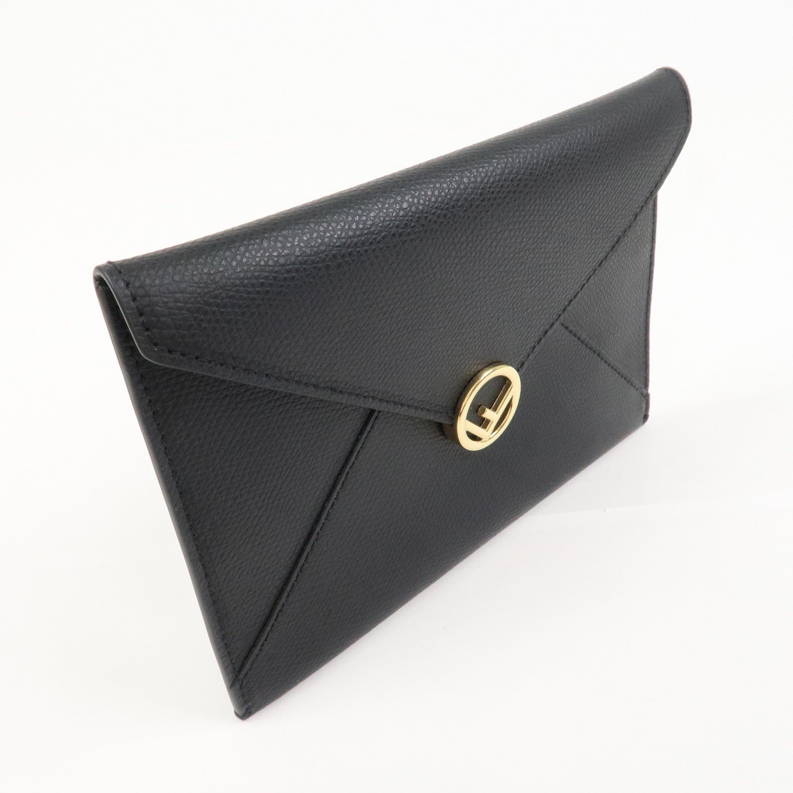 FENDI F IS FENDI Logo Leather Pouch Envelope Case Black 8N0151