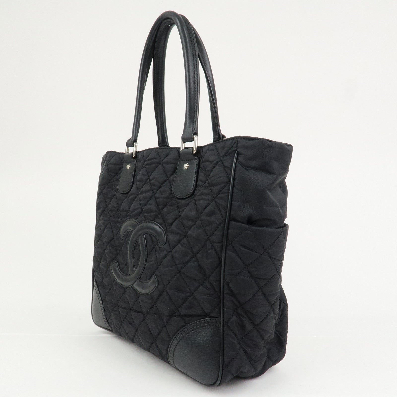 CHANEL Paris New York COCO Mark Nylon Leather Tote Bag Black A33100