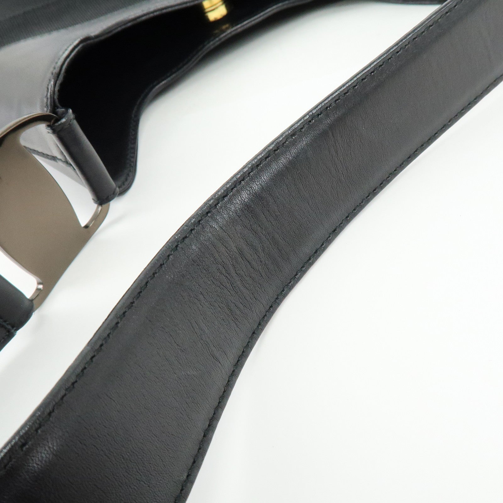 Ferragamo Vara Canvas Leather Shoulder Bag Hand Bag Black