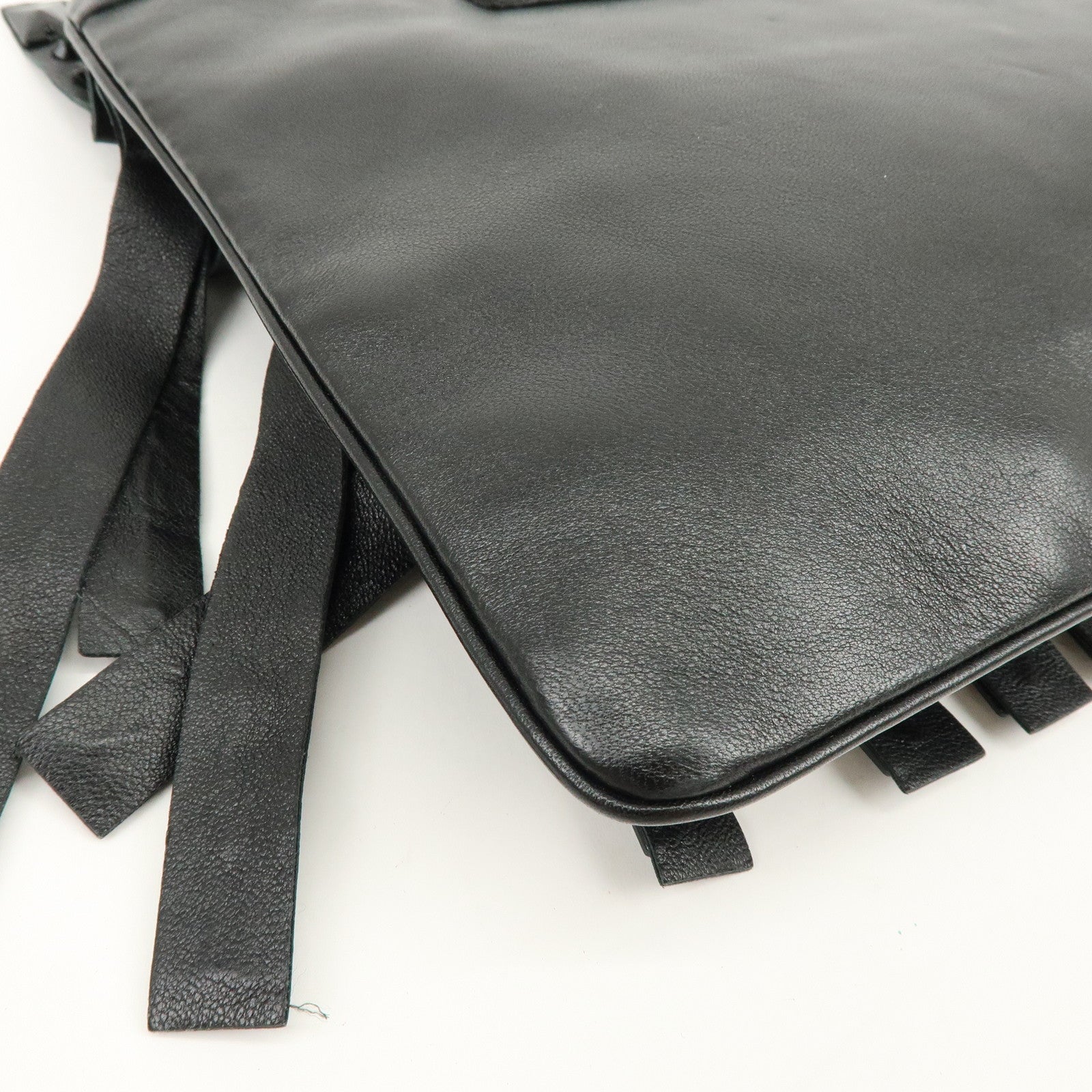 PRADA Canvas Leather Fringe Bijoux Clutch Bag Pouch Black