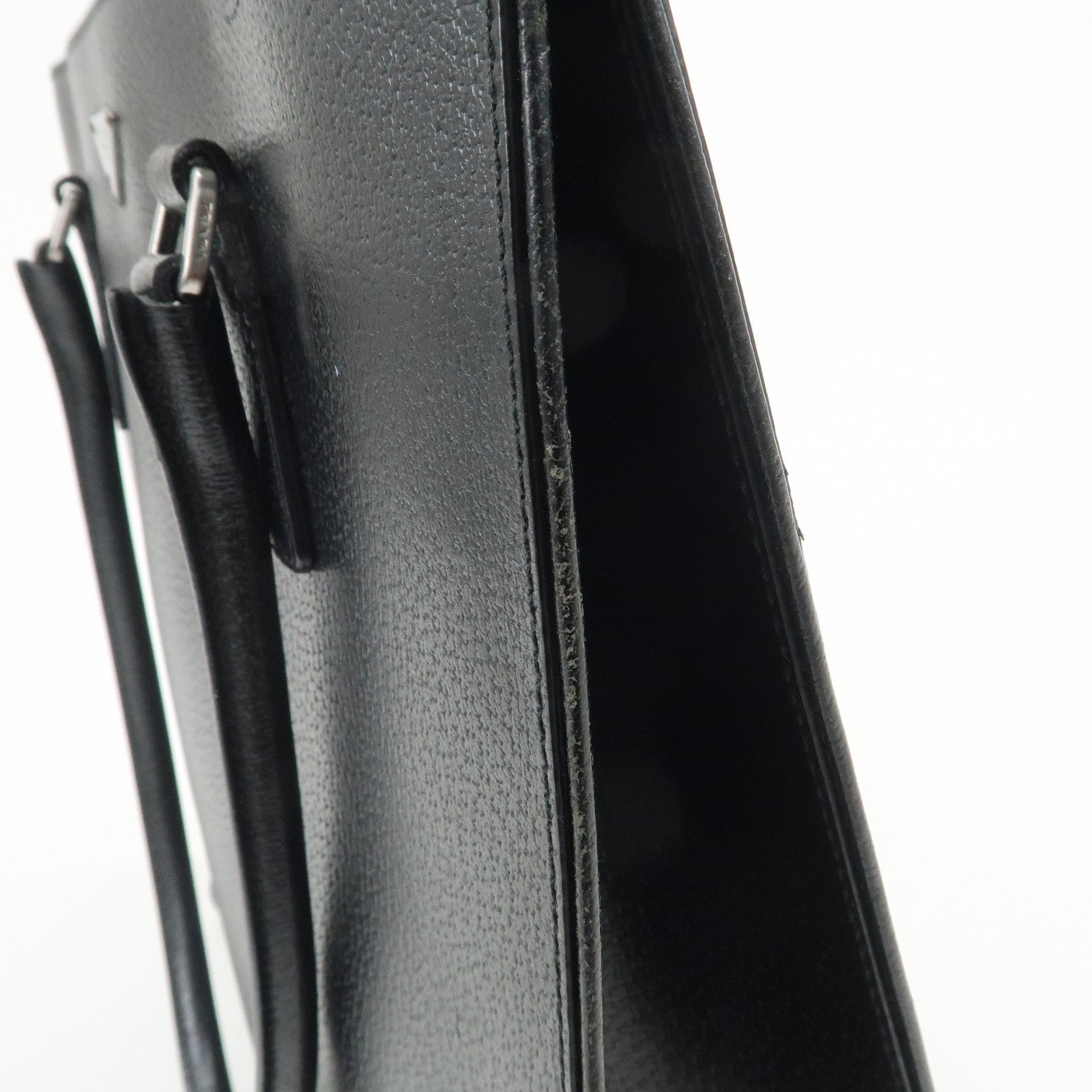 PRADA Triangle Logo Leather Tote Bag Shoulder Bag Black BR0394