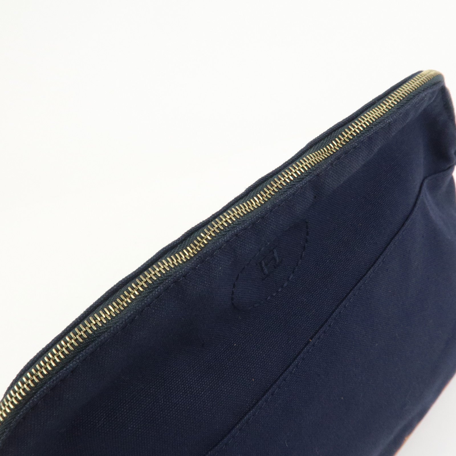 HERMES Canvas Leather Bolide Pouch MM Cosmetic Pouch Navy