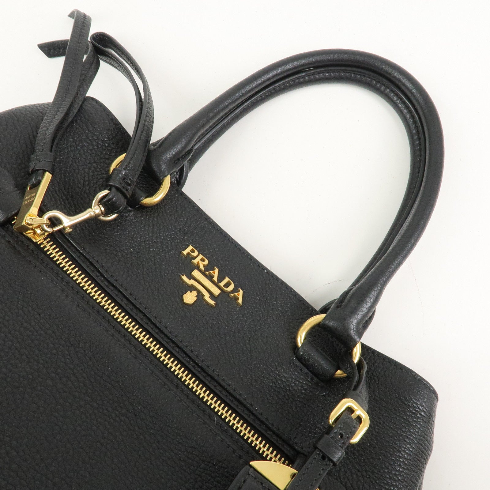 PRADA Logo Leather 2Way Bag Shoulder Bag Hand Bag Black 1BG044