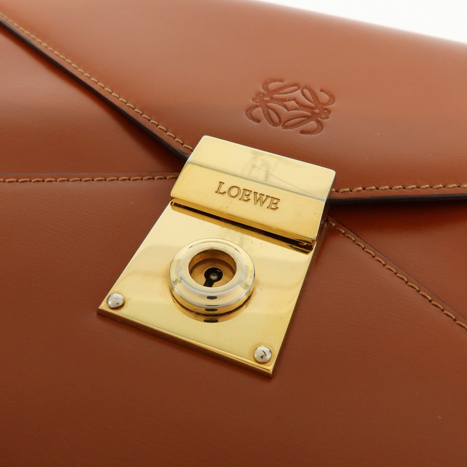 LOEWE Anagram Logo Leather Clutch Bag Wristlet Bag Brown
