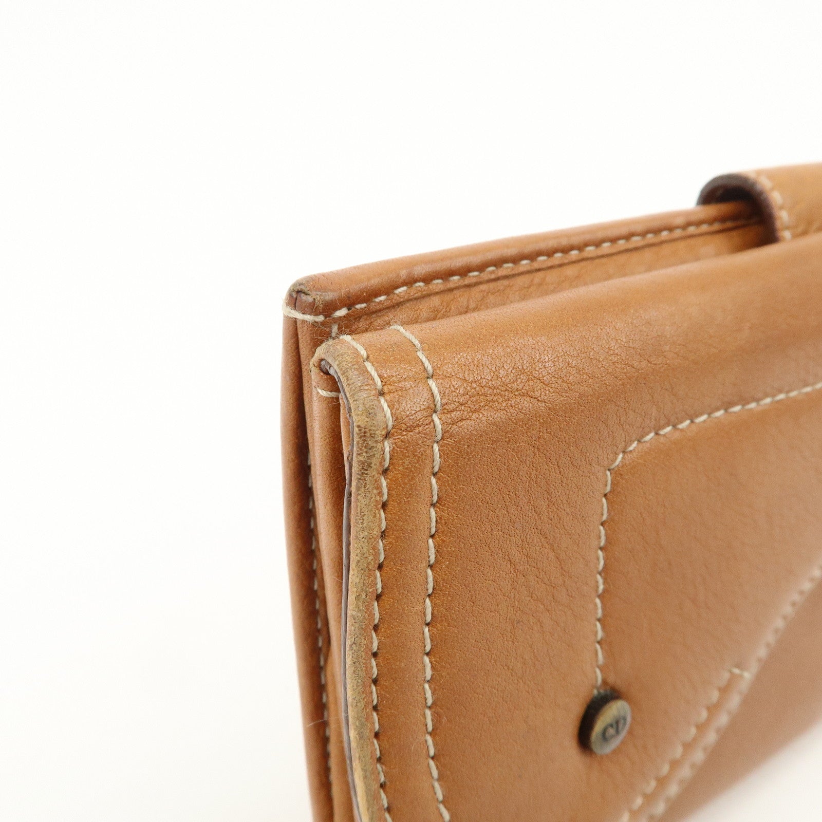 Christian Dior Leather Saddle Long Bi-fold Wallet Brown