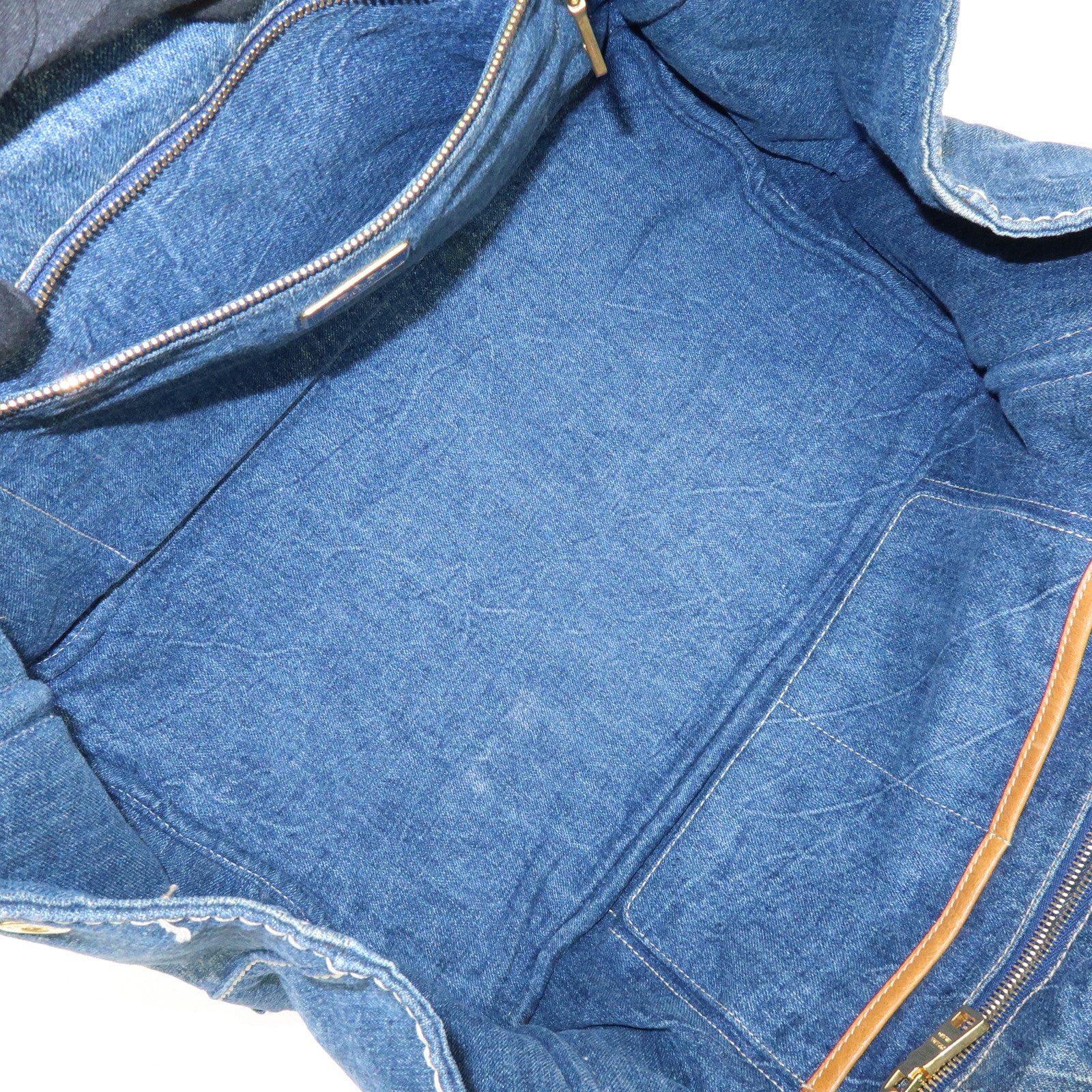 PRADA Logo Canapa Canvas Denim Large Tote Hand Bag Blue BN1872