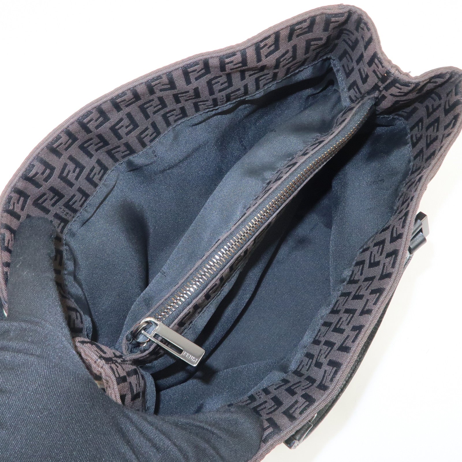 FENDI Zucchino Canvas Leather Tote Bag Hand Bag Dark Brown 8BH132