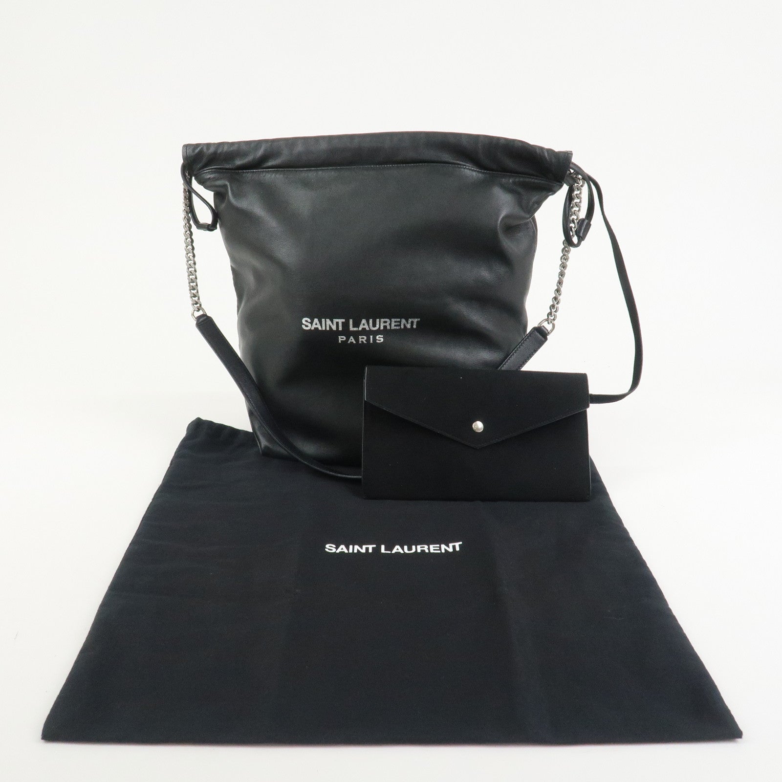 SAINT LAURENT PARIS TEDDY Lamb Skin Shoulder Bag Black 538447