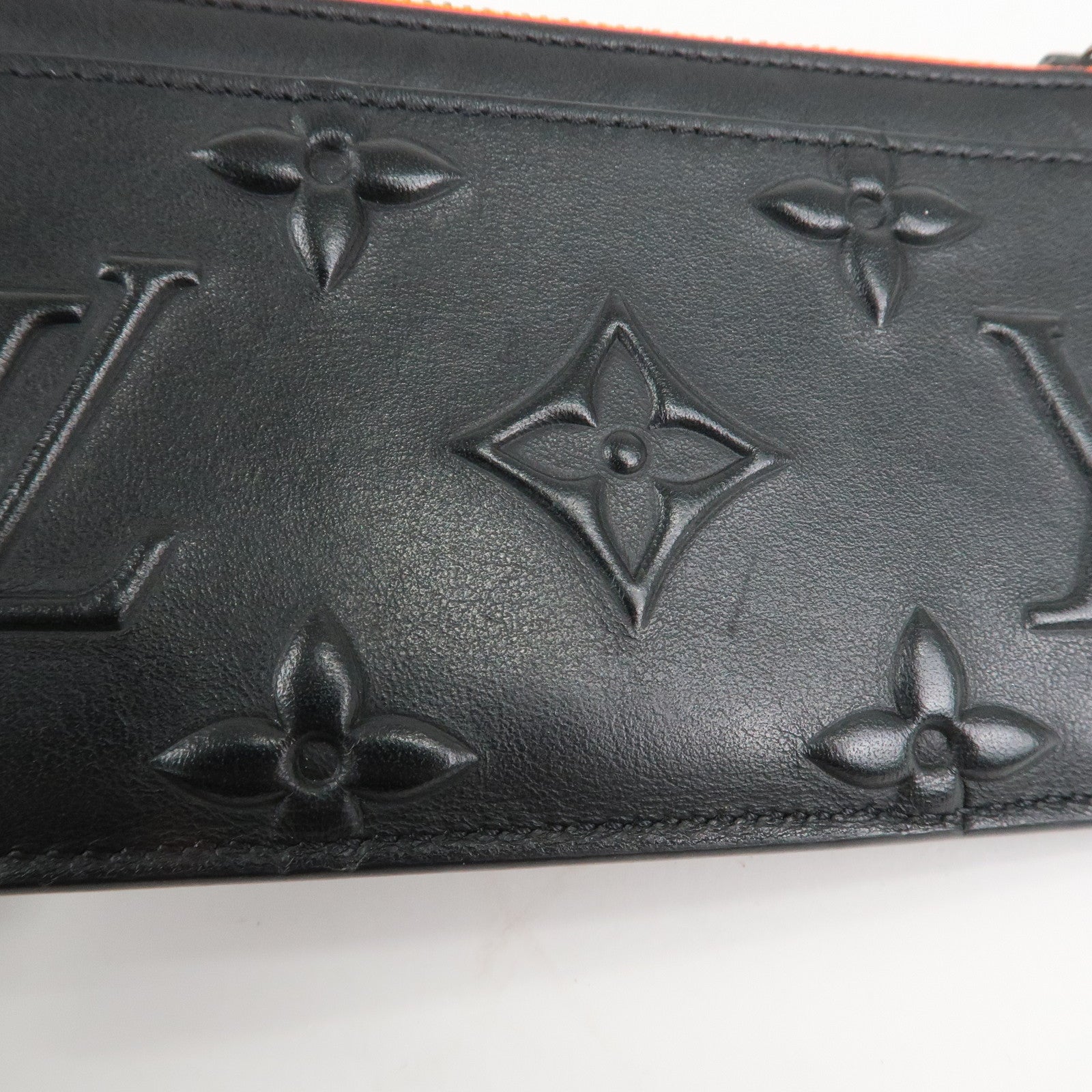 Louis Vuitton Monogram Seal Leather Coin Card Holder Black M80827 Used