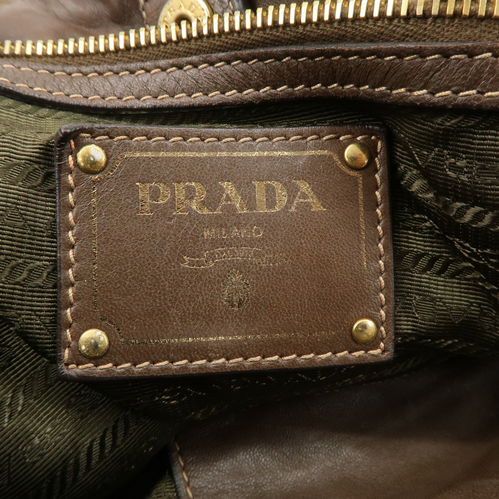 PRADA Nylon Leather 2WAY Bag Shoulder Bag Hand Bag Brown Khaki BN1793