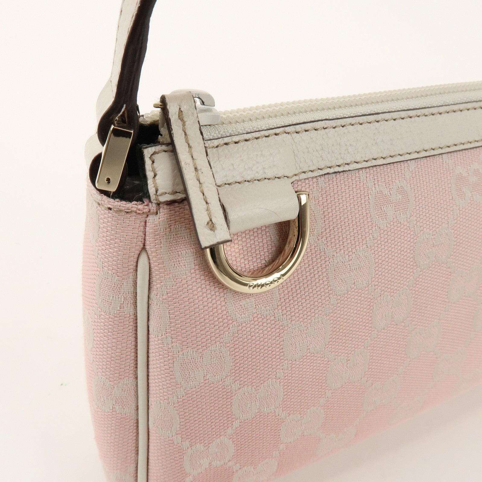 GUCCI Abbey GG Canvas Leather Accessory Pouch Hand Bag Pink 45750
