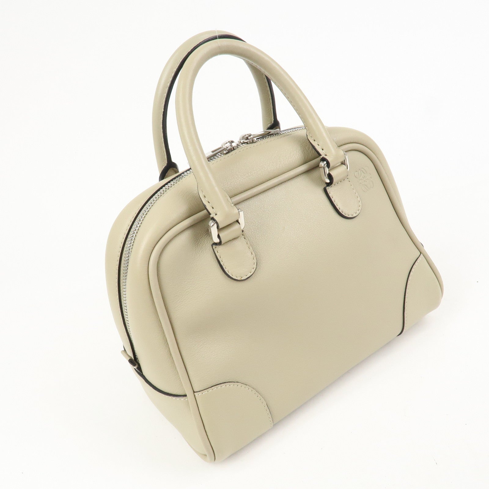 LOEWE Anagram Amazona 75 Leather Hand Bag Beige Silver