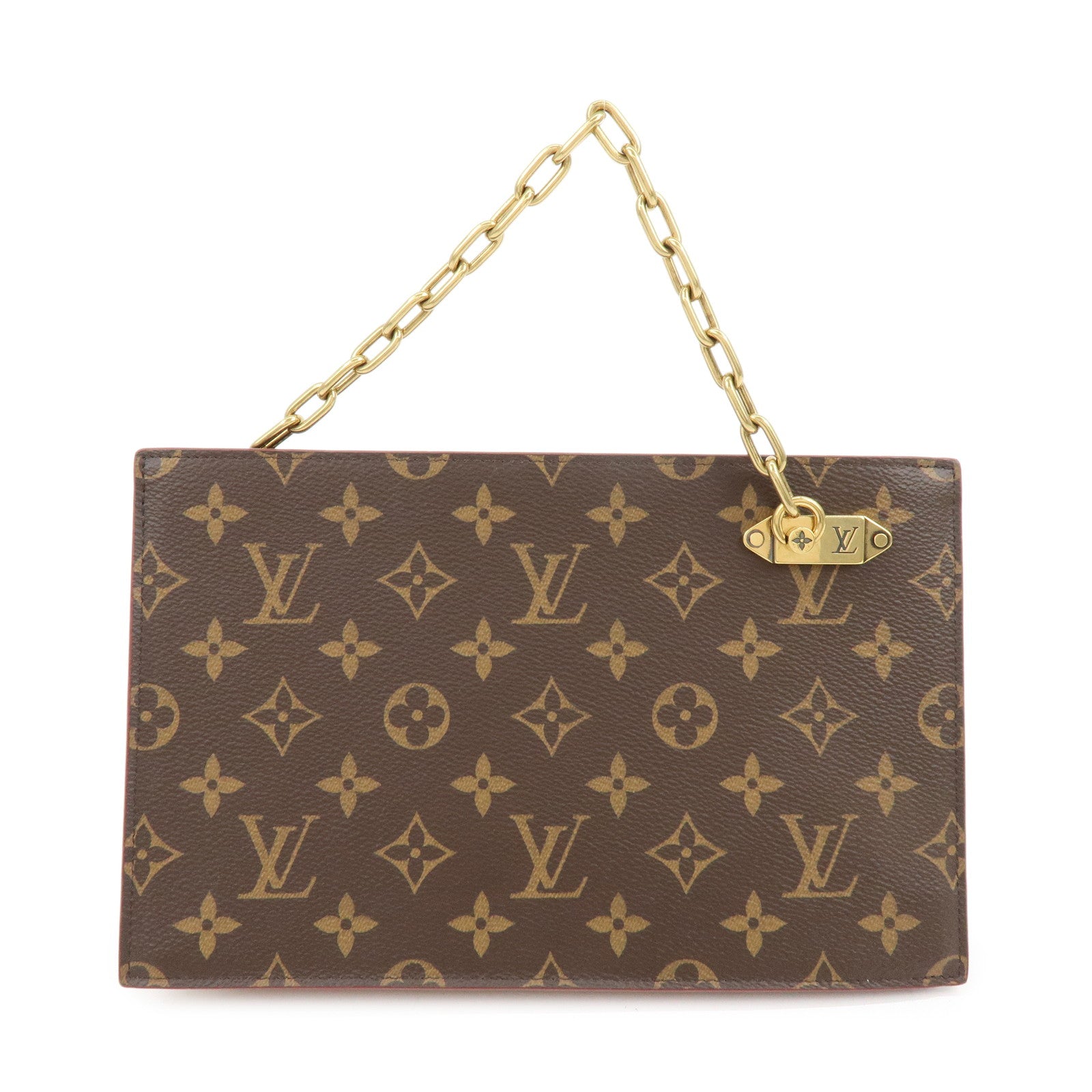 Louis Vuitton Monogram Chain Clutch Bag Pouch Brown M55646