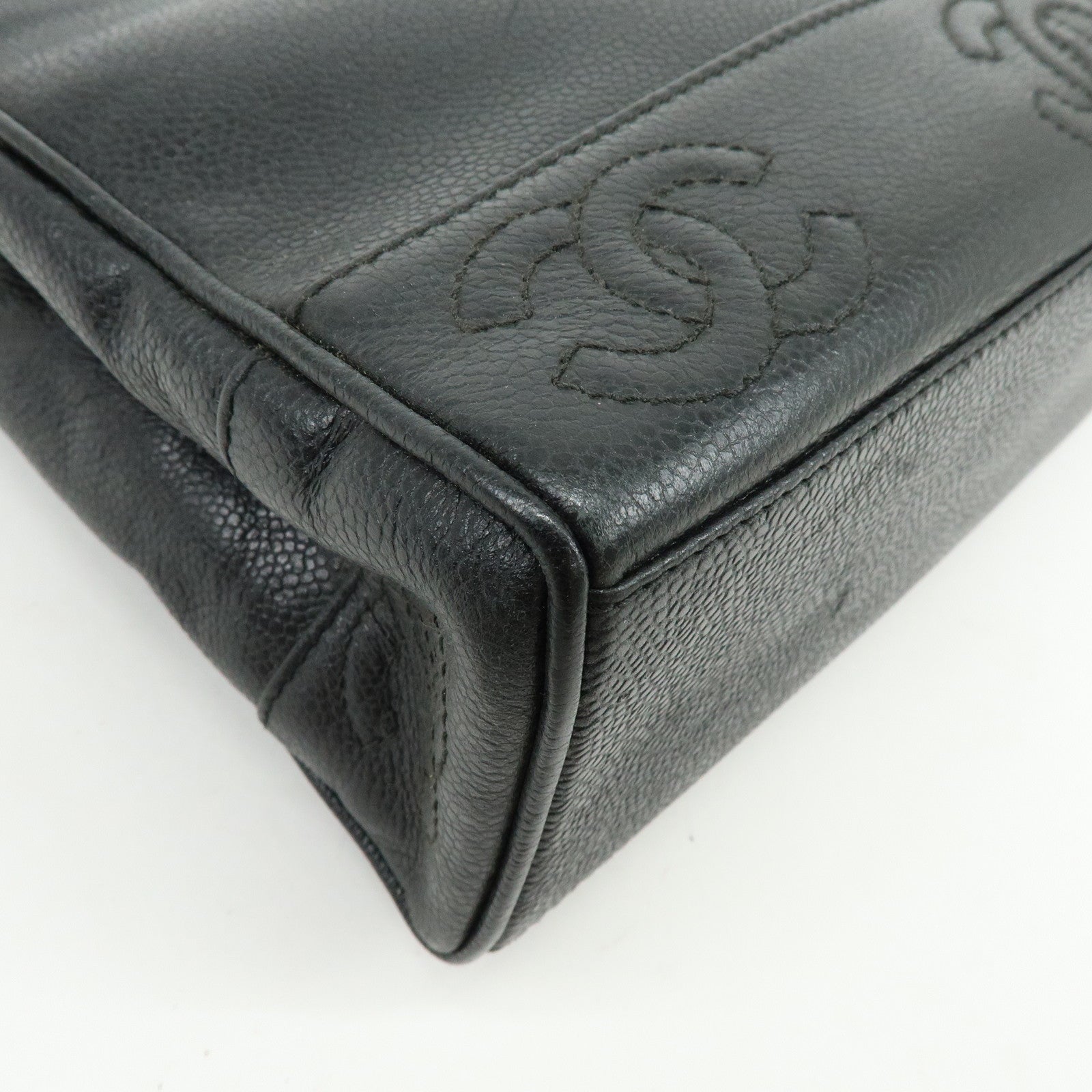 CHANEL Triple COCO Mark Caviarskin Chain Shoulder Bag Black