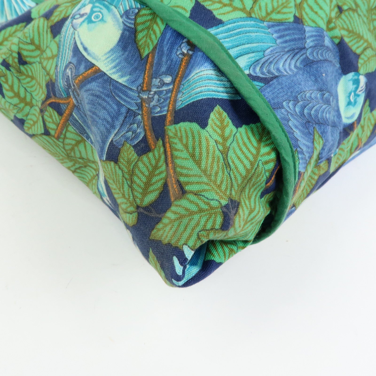 HERMES Canvas Large Beach Tote Bag Botanical Motif Blue Green