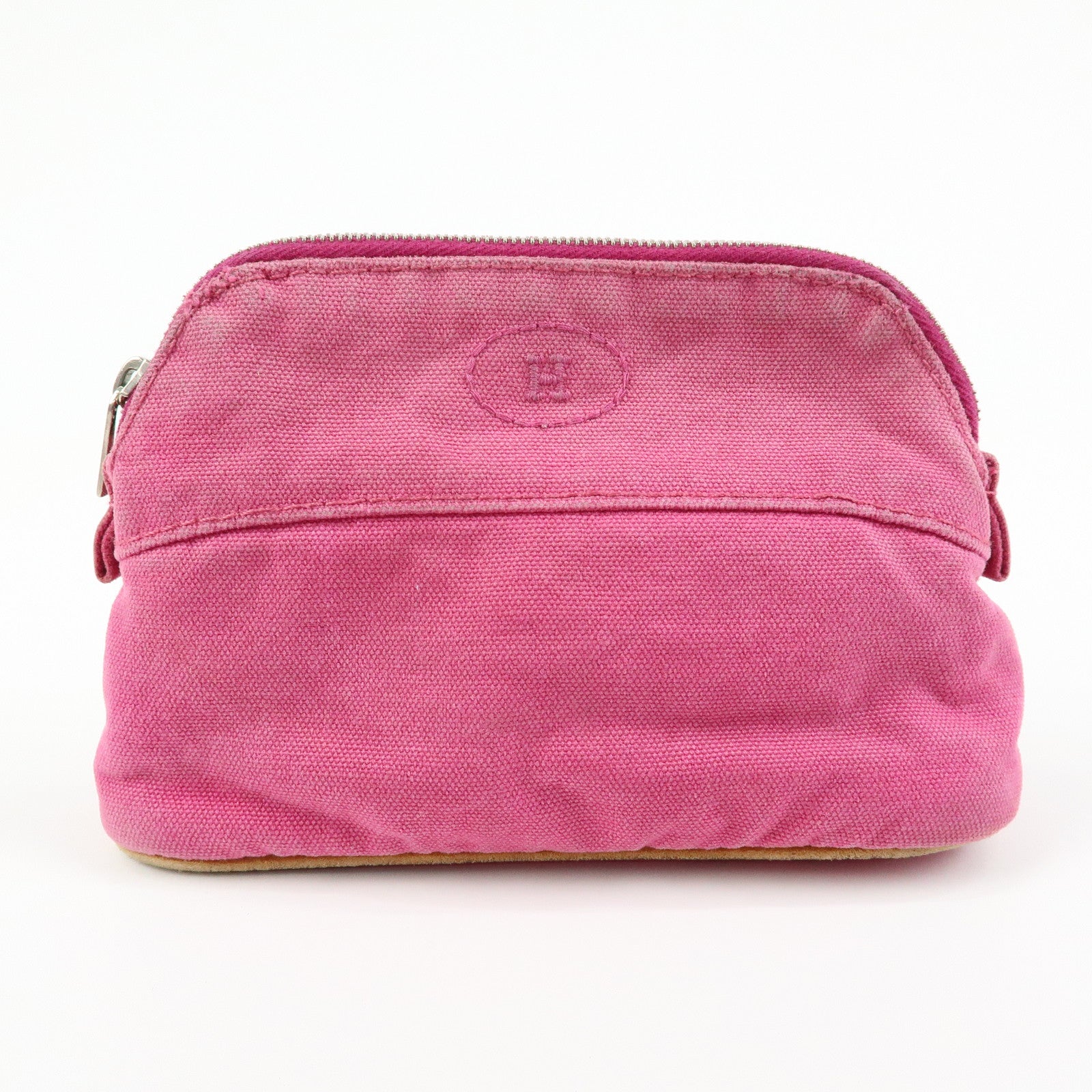 HERMES Bolide Set of 3 Canvas Pouch Cosmetic Case Orange Pink Beige