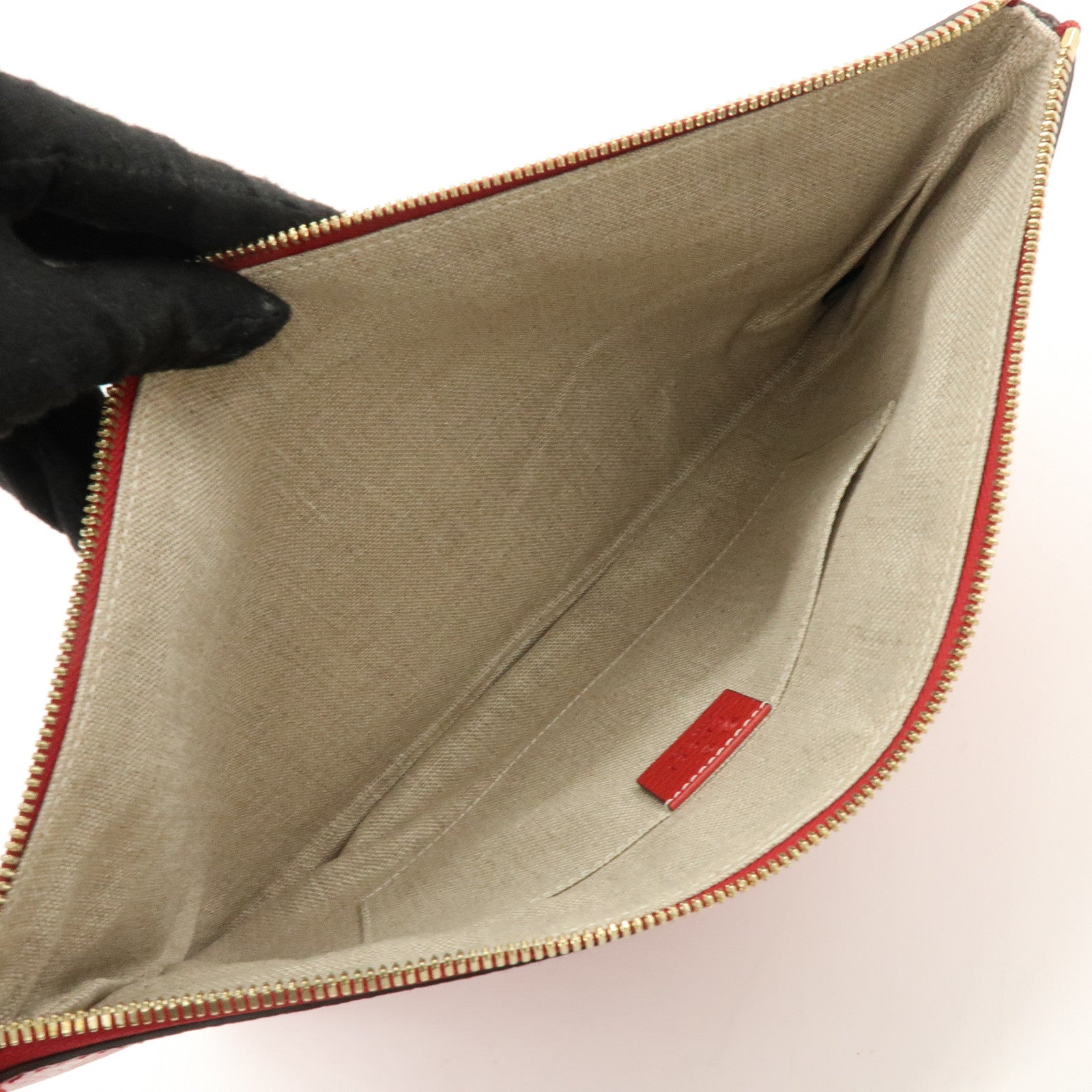 GUCCI Bamboo Leather Clutch Bag Pouch Red 449653