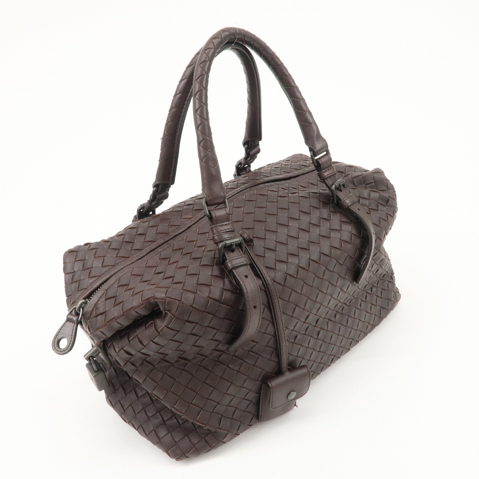 BOTTEGA VENETA Intrecciato Montaigne Leather Boston Bag Brown 173398 Used