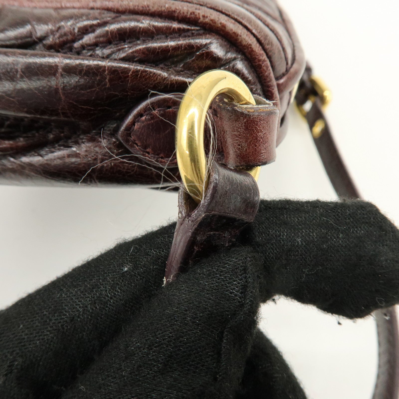 MIU MIU Matelasse Gathered Leather Hand Bag Brown