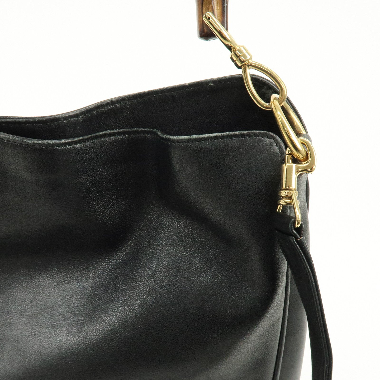 GUCCI Bamboo Leather 2Way Hand Shoulder Bag Black 001・2058・1577・0