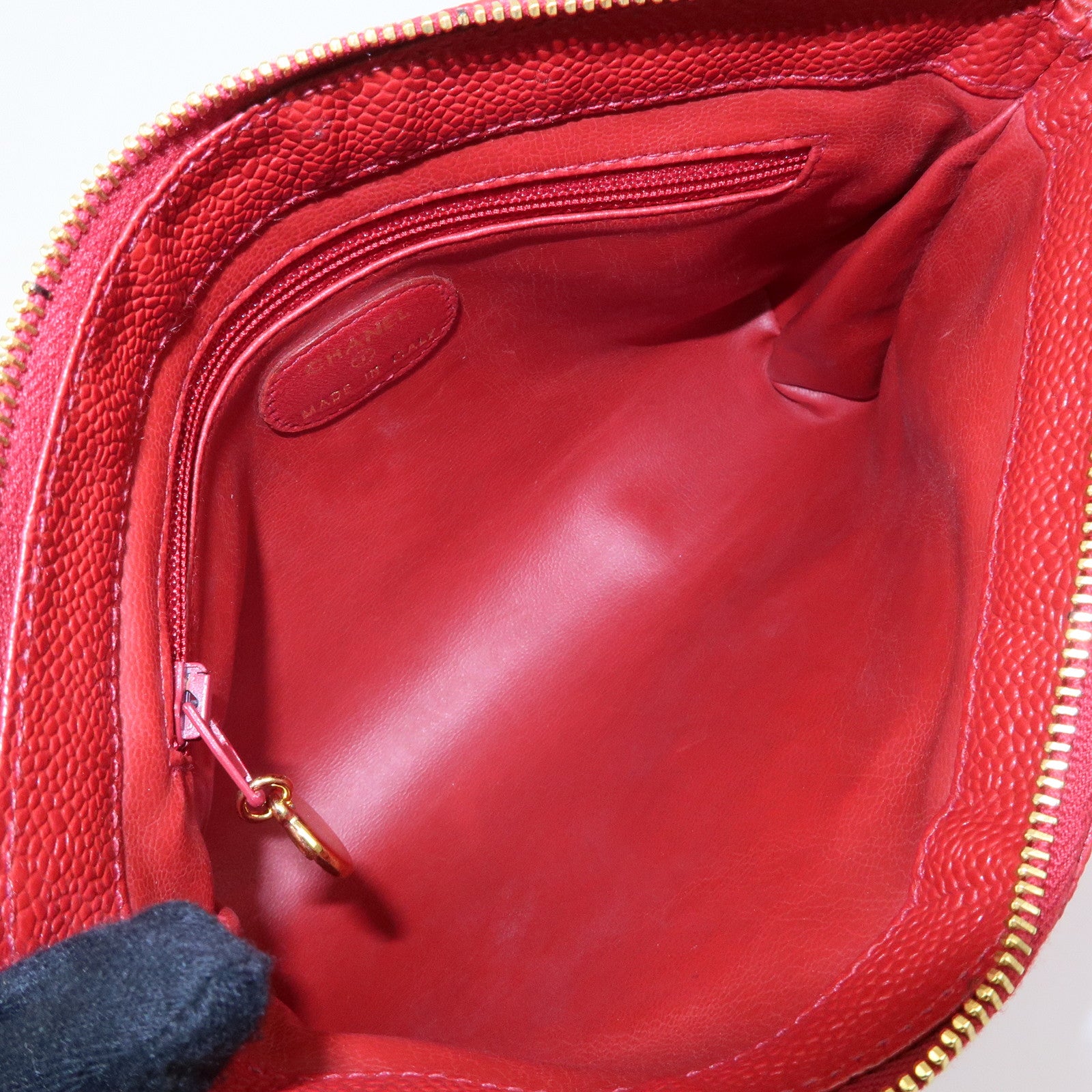 CHANEL COCO Mark Caviarskin Cosmetic Case Makeup Bag Pouch Red