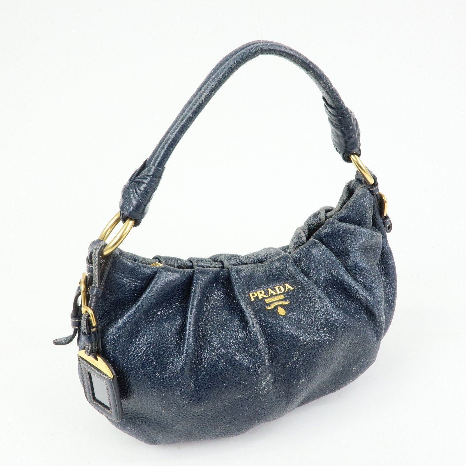 PRADA Leather Hand Bag Shoulder Bag Navy Blue 5782586