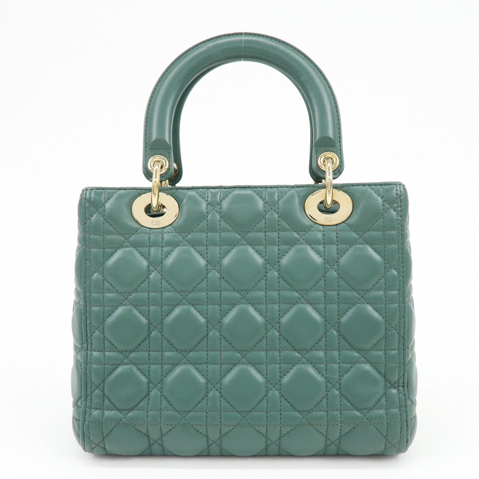 Christian Dior Lady Dior Cannage Lamb Skin 2Way Bag Hand Bag Green