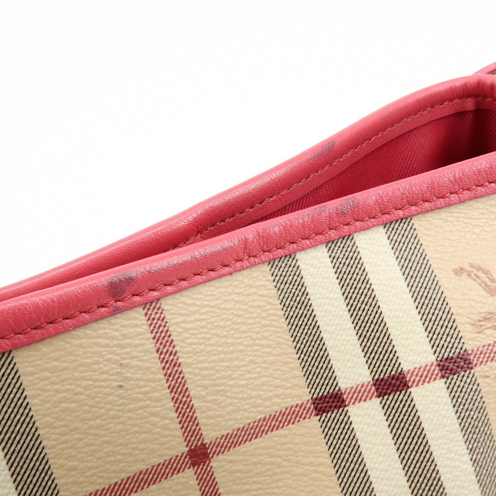 BURBERRY Side Ribbon PVC Leather Hand Bag Nova Plaid Brown Pink