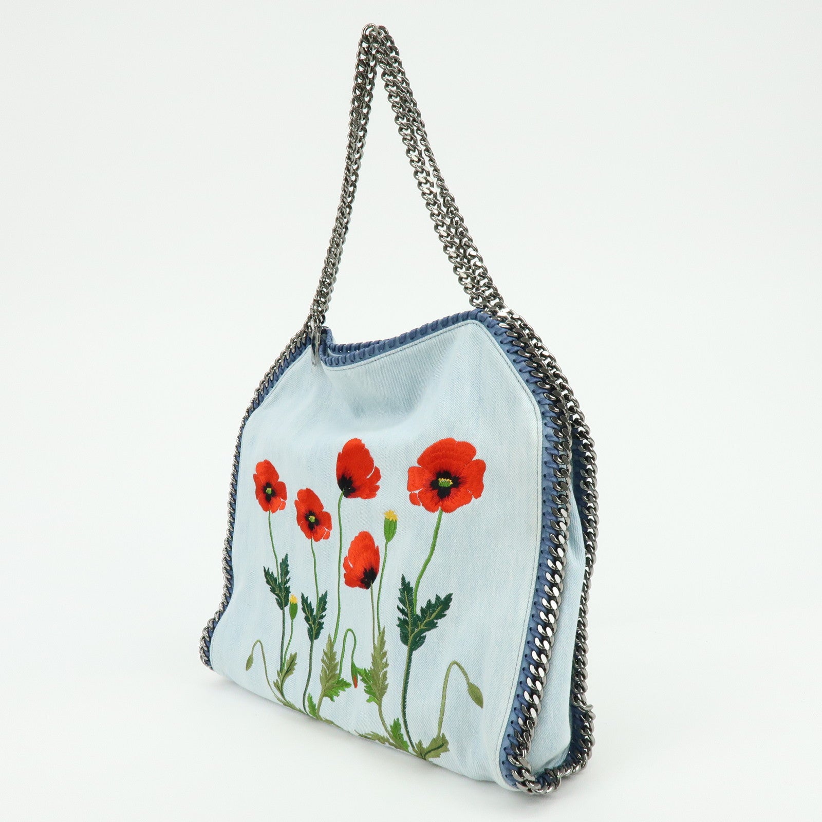 STELLA MCCARTNEY Falabella Embroidery Denim Shoulder Bag Light Blue