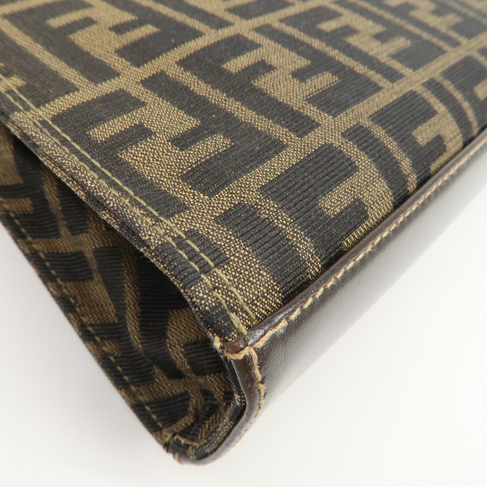 FENDI Zucca Canvas Leather Shoulder Bag Hand Bag Brown Black