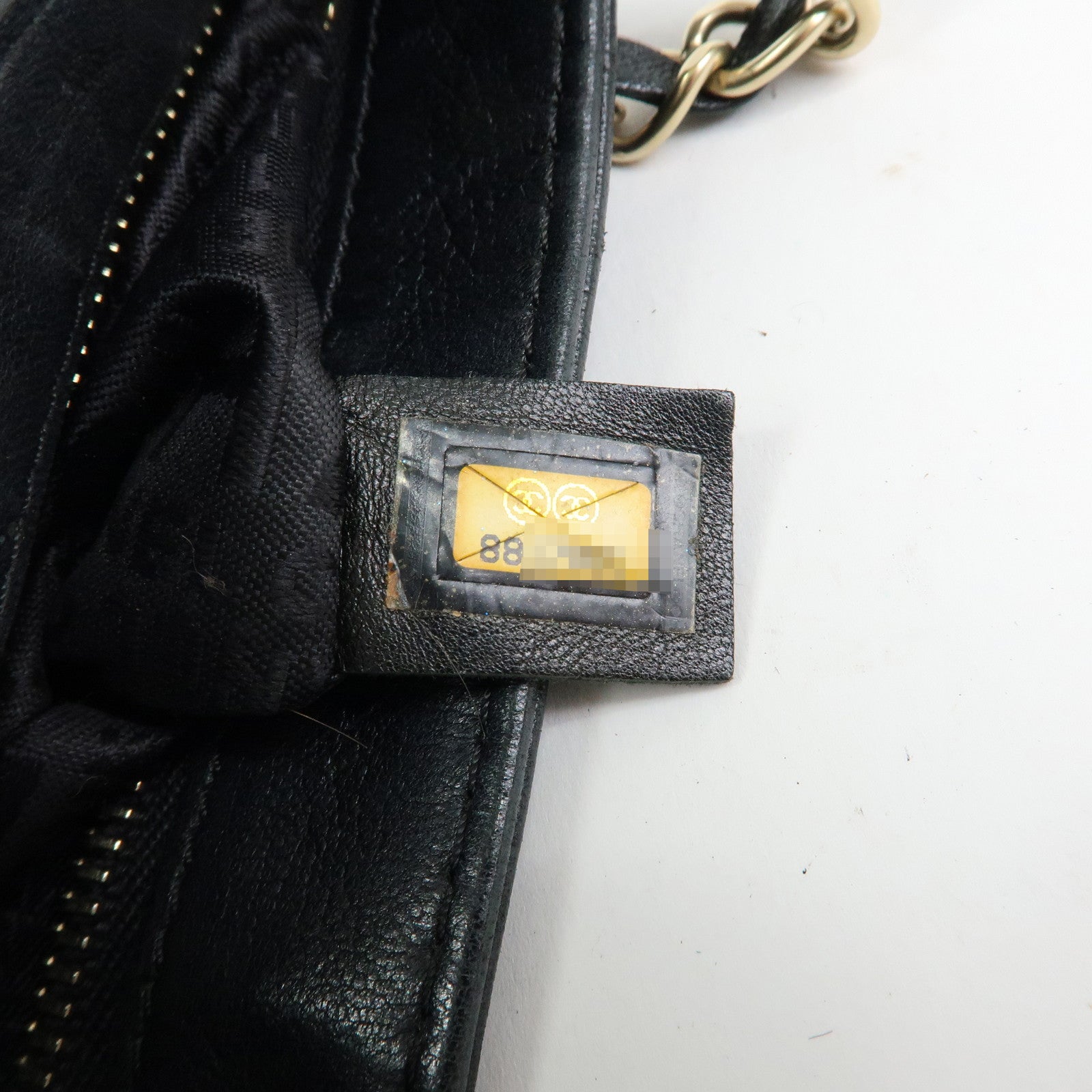 CHANEL Icon Line COCO Mark Lamb Skin Chain Shoulder Bag Black