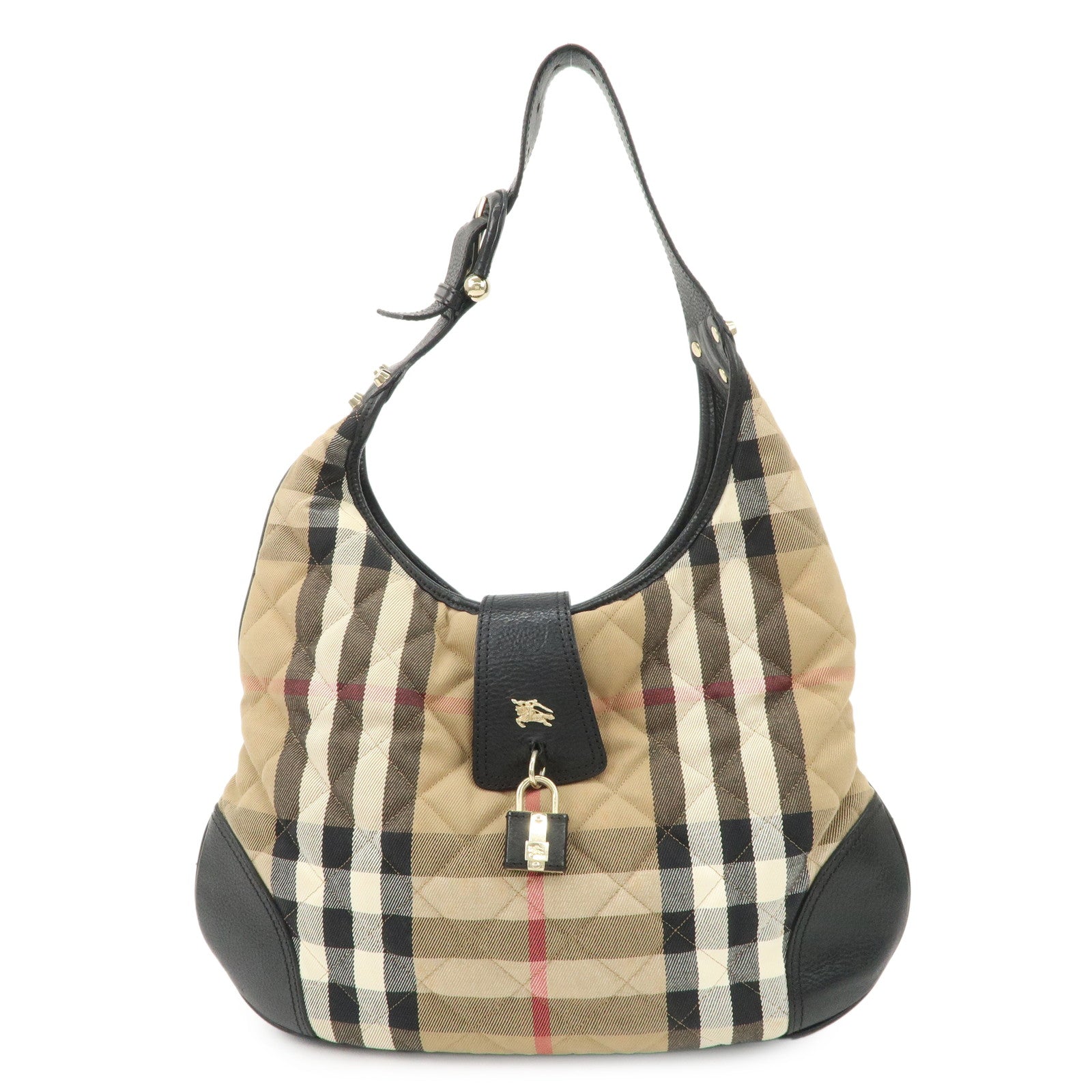 BURBERRY Cotton Leather Shoulder Bag Nova Plaid Brown Black
