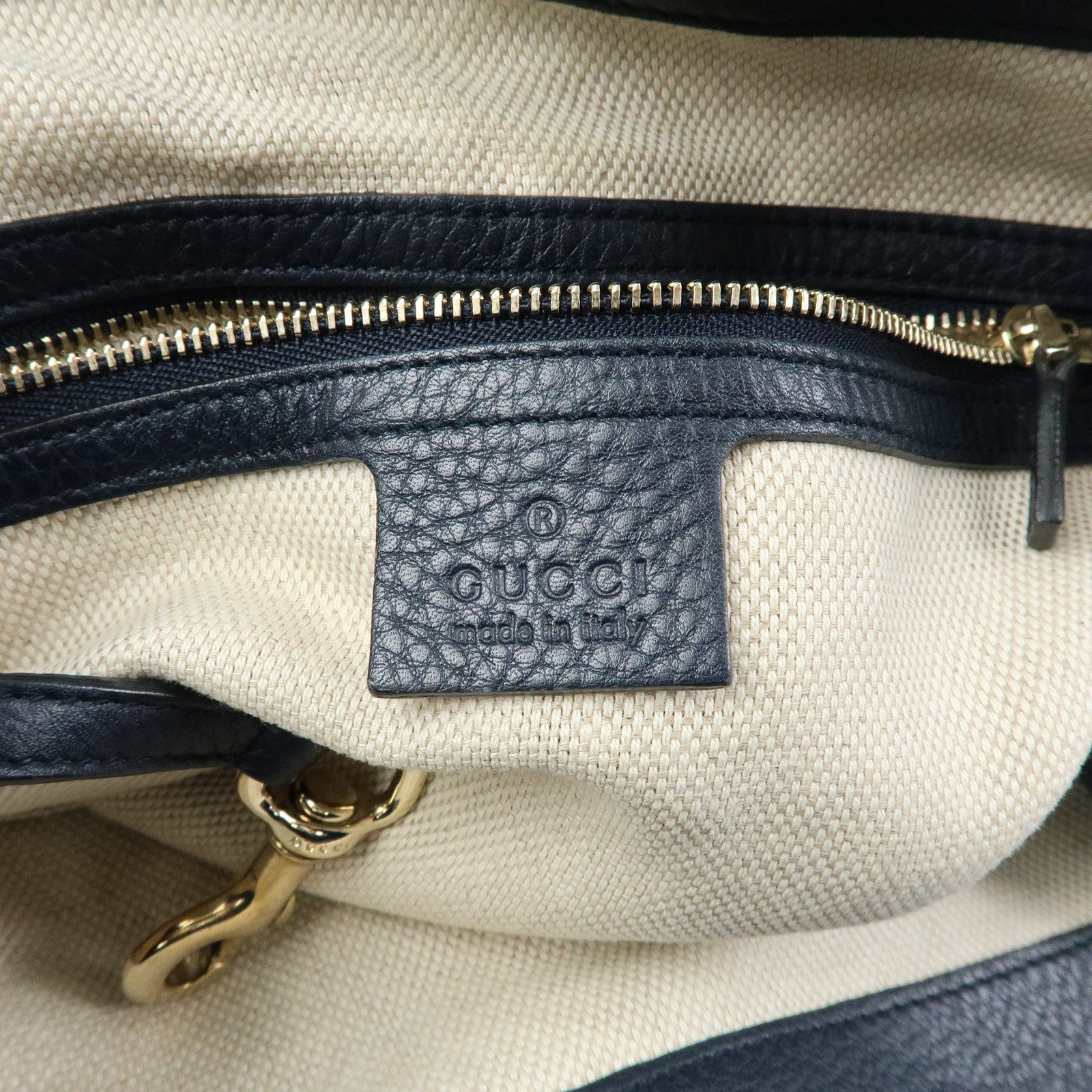 GUCCI SOHO Interlocking G Leather Tote Bag Shoulder Bag Navy 282309