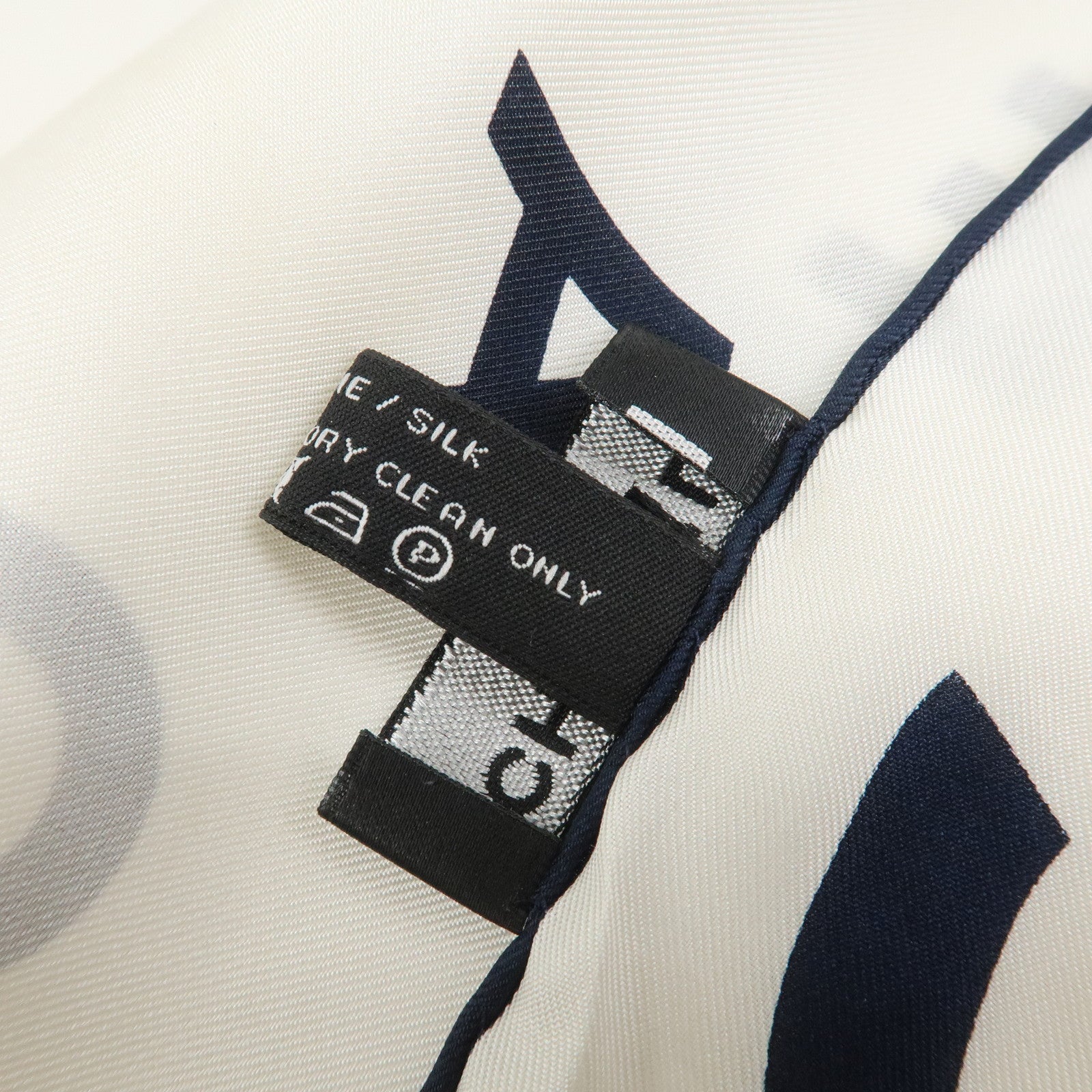 CHANEL COCO Mark Silk 100% Scarf White Navy