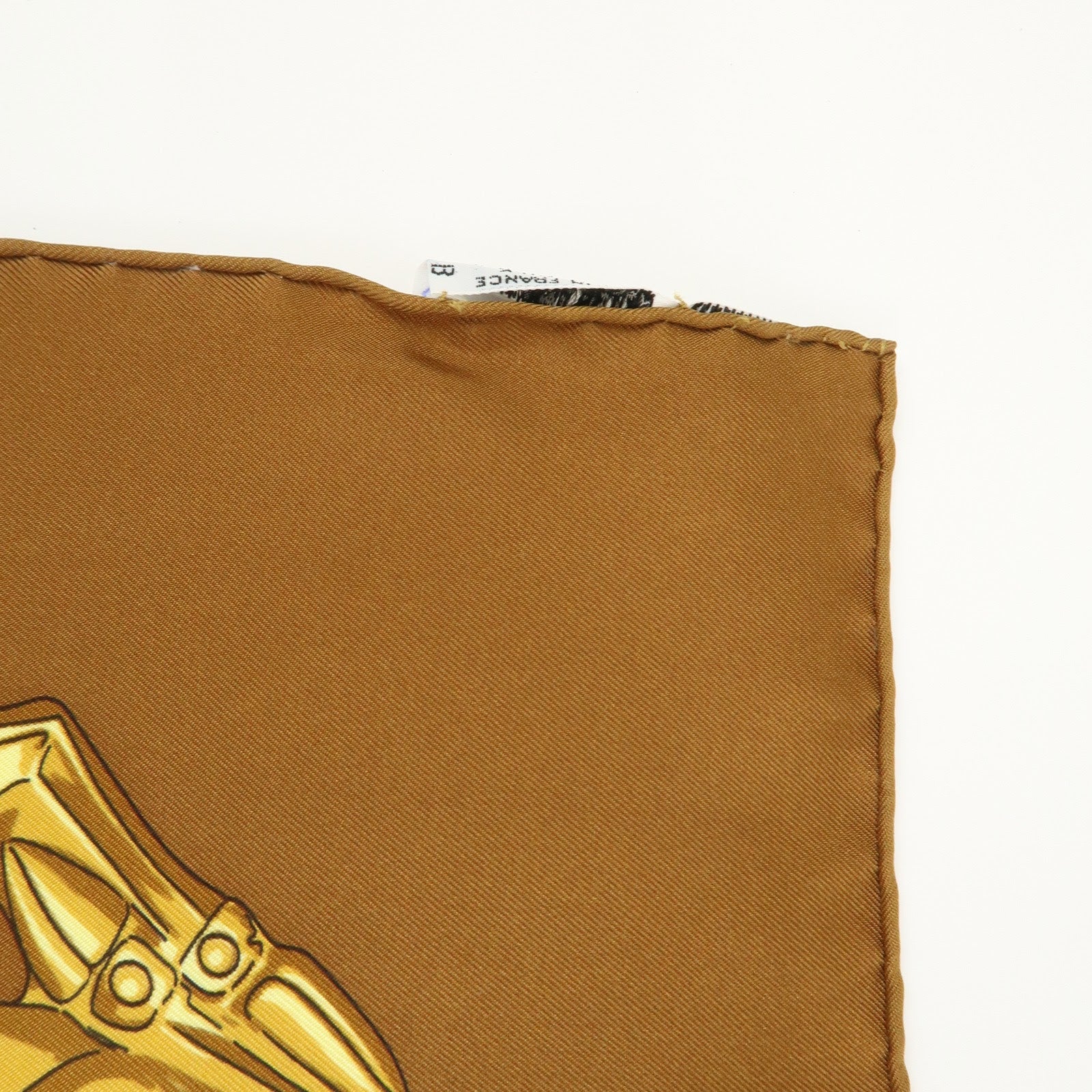 HERMES Carre 90 Silk 100% Scarf LES CAVALIERS D'OR Brown Gold