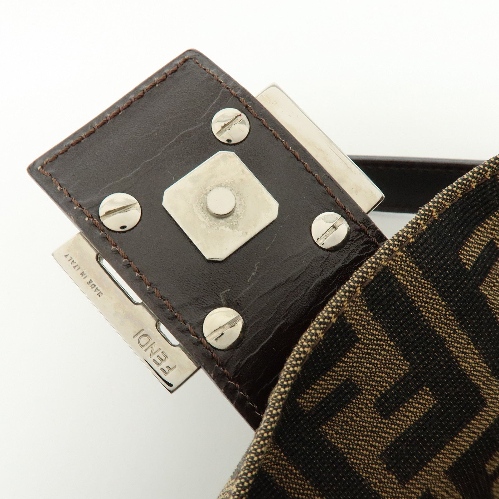 FENDI Mamma Baguette Jacquard Canvas Leather Hand Bag 17132642