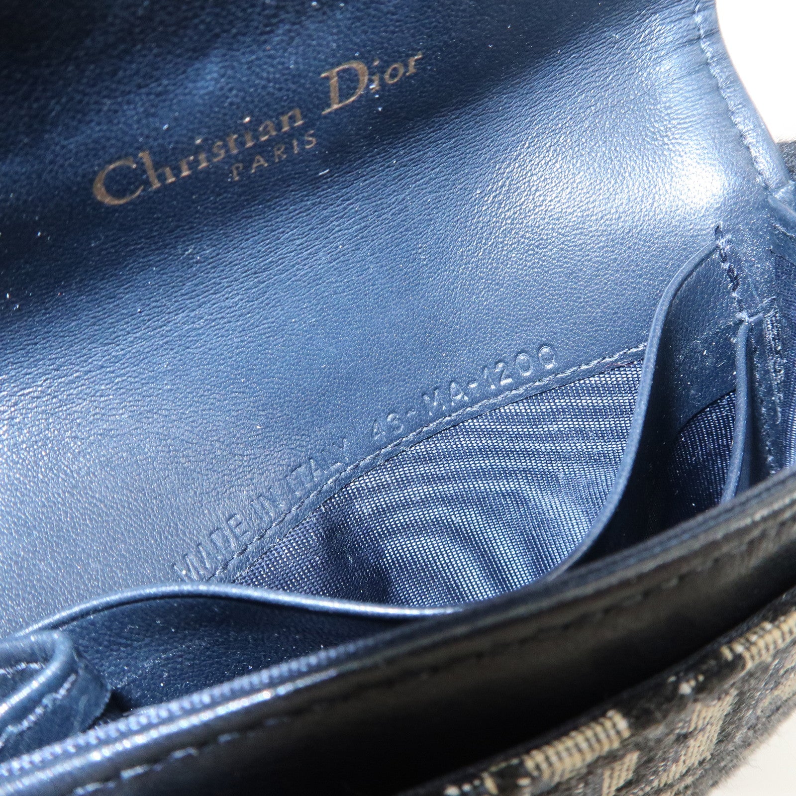 Christian Dior Oblique Canvas Leather Saddle Card Case Beige Navy Used