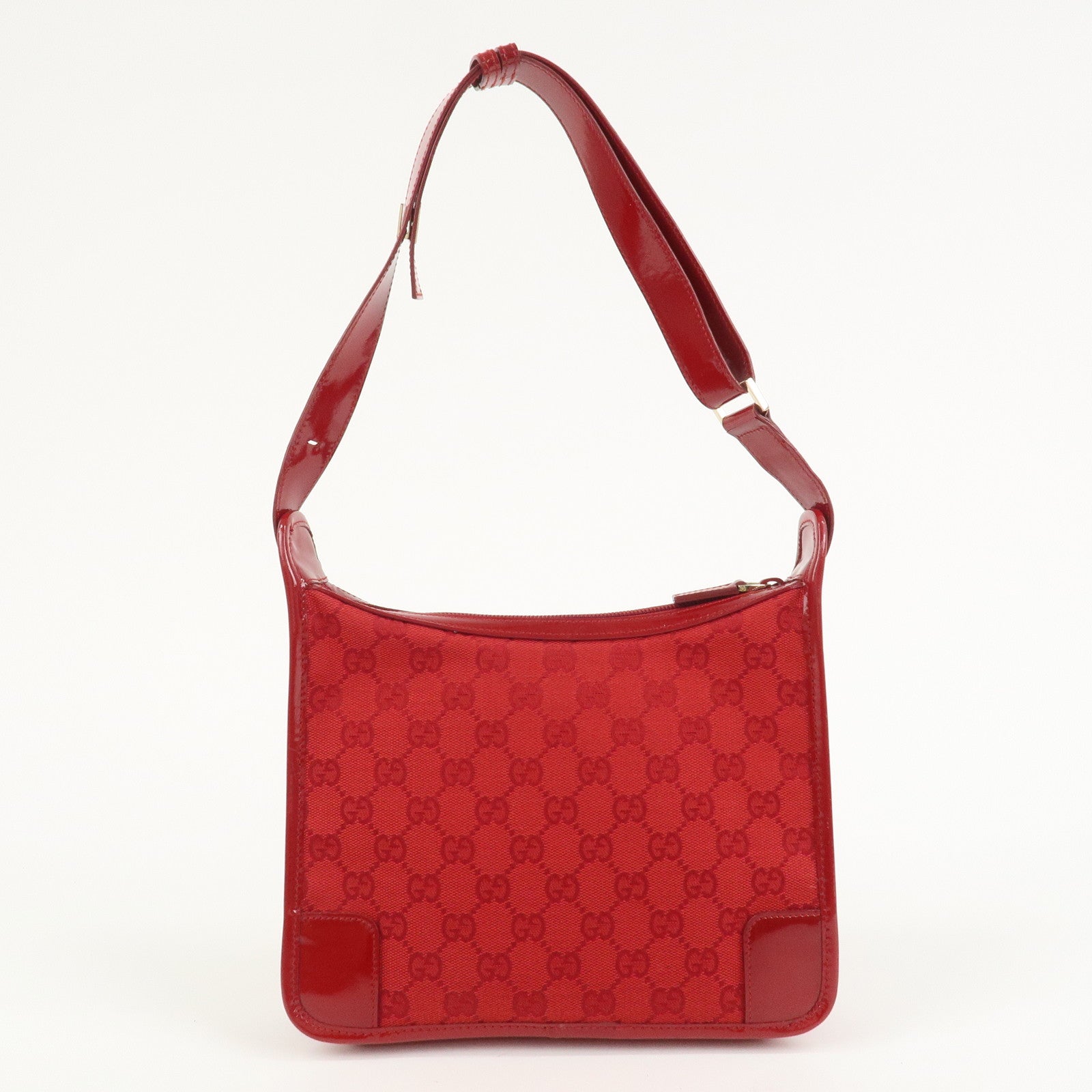 GUCCI GG Canvas Patent Leather Shoulder Bag Hand Bag Red 001・4206