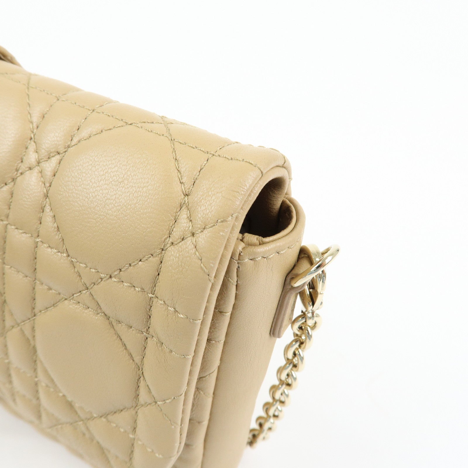 Christian Dior Canage New Lock Lamb Skin Chain Shoulder Bag Beige