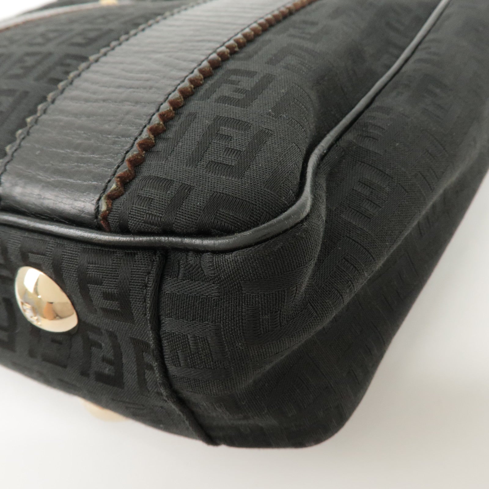 FENDI Zucchino Leather Canvas Tote Bag Hand Bag Black 8BH161 Used